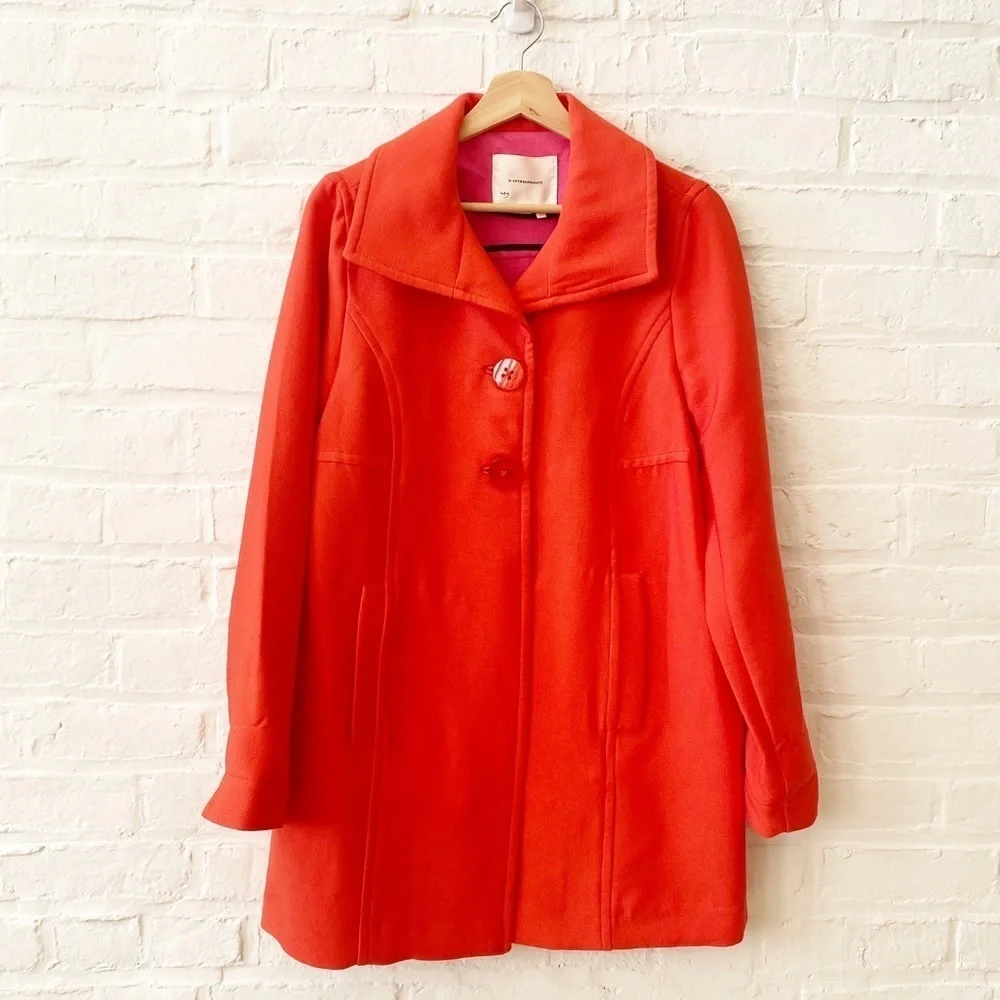 Anthropologie || Wellesley Pleated Peacoat Coat Orange‎ Medium
